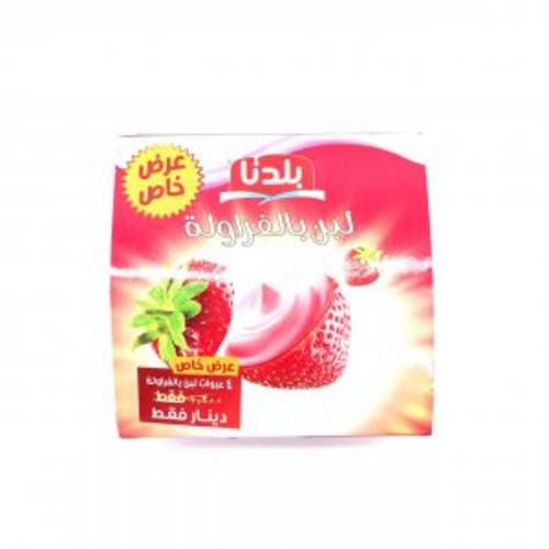 بلدنا زبادي بالفراولة 90 جم 4 عبوات